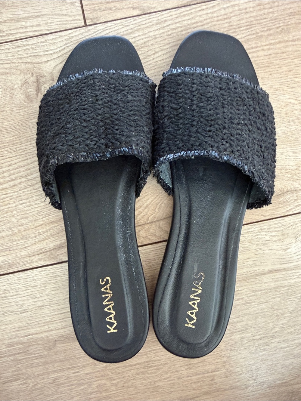 Kaanas Black Woven Slide Mules